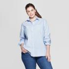 Women's Plus Size Striped Long Sleeve Collared Button-down Shirt - Ava & Viv Blue/white