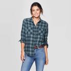 Women's Plaid Long Sleeve Button-down Flannel Top - Universal Thread Green