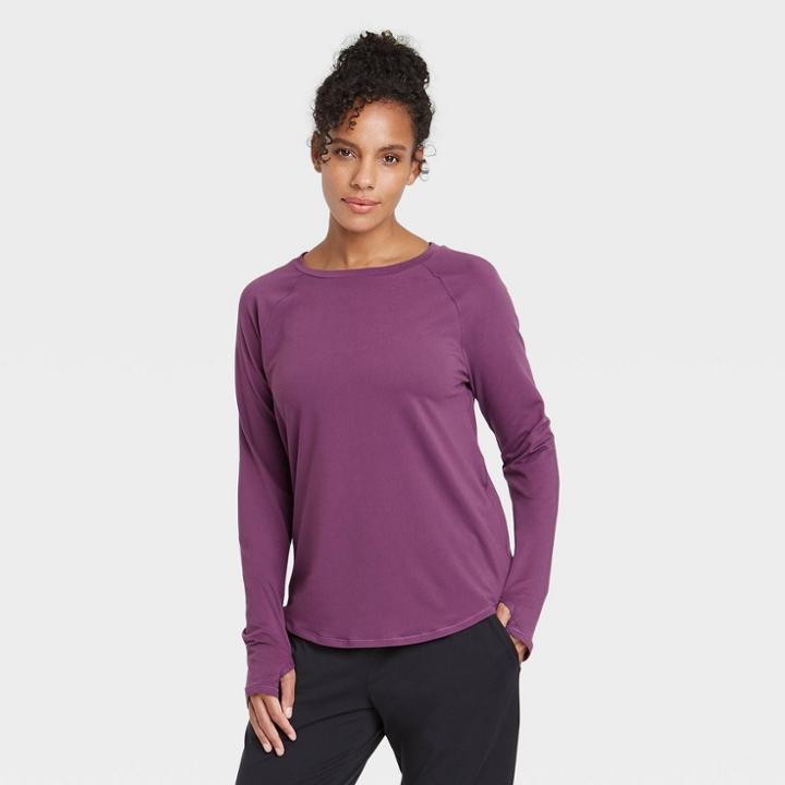 Women's Essential Crewneck Long Sleeve T-shirt - All In Motion Dark Plum