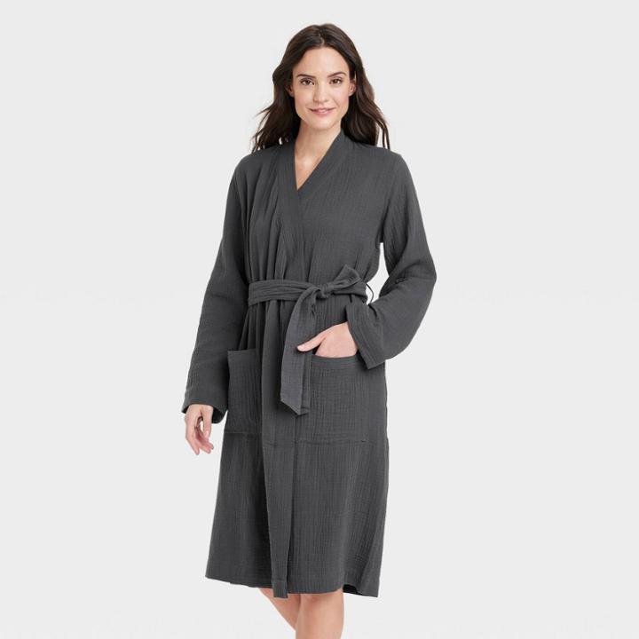 Women's 100% Cotton Gauze Robe - Stars Above Charcoal Gray