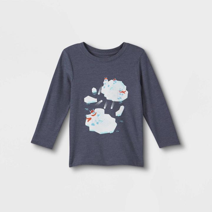 Toddler Boys' Yeti Snowball Fight Graphic Long Sleeve T-shirt - Cat & Jack Blue