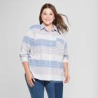 Women's Plus Size Striped Alamosa Poplin Long Sleeve Shirt - Universal Thread Blue