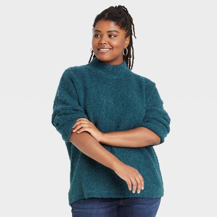 Women's Plus Size Mock Turtleneck Trek Pullover Sweater - Universal Thread Teal