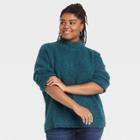 Women's Plus Size Mock Turtleneck Trek Pullover Sweater - Universal Thread Teal
