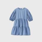 Women's Puff Short Sleeve Tiered Dress - A New Day Blue