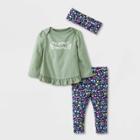 Baby Girls' 3pc 'mama's Mini' Top & Bottom Set With Headband - Cat & Jack Green Newborn