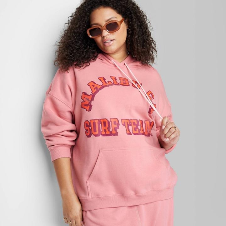 Women's Plus Size Ascot + Hart Malibu Surf Team Graphic Hooded Sweatshirt - Pink