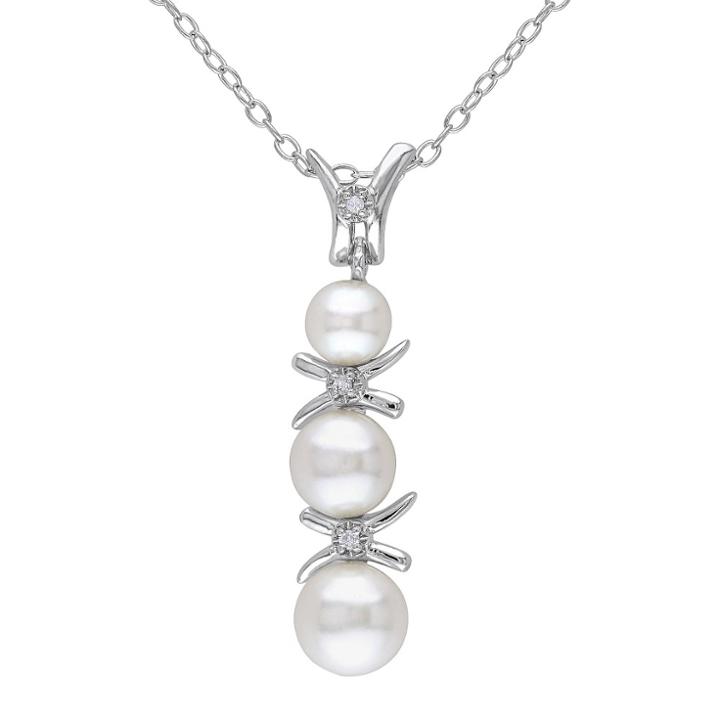 Target Freshwater Cultured Pearls With .015 Ct. T.w. Diamond Accent Pendant Necklace In Sterling
