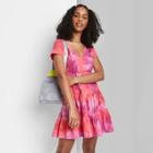 Women's Short Sleeve Tiered Knit Babydoll Dress - Wild Fable Pink Tie-dye