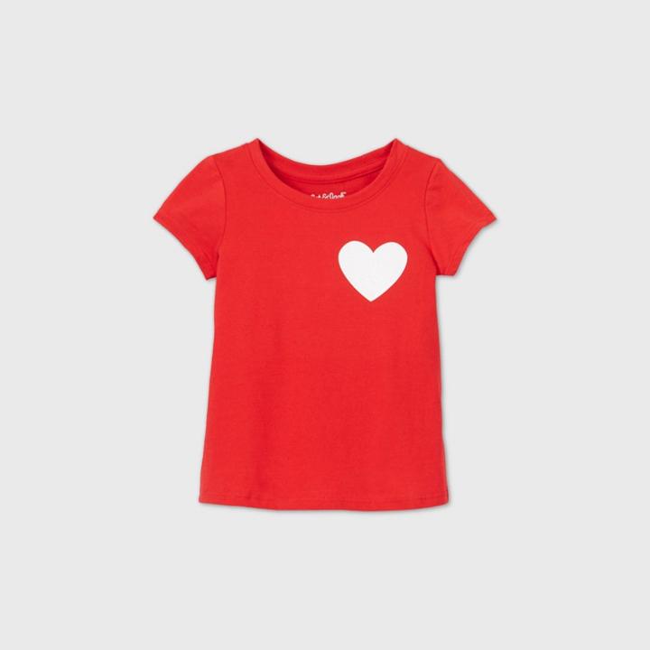 Toddler Girls' Glitter Heart Short Sleeve T-shirt - Cat & Jack Red