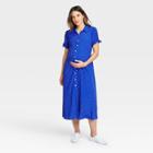 The Nines By Hatch Floral Print Tie Short Sleeve Crepe Maternity Dress Blue