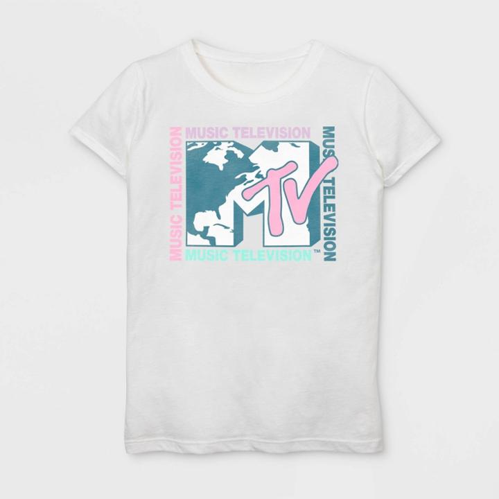Girls' Mtv Music World Short Sleeve T-shirt - White