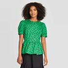Women's Polka Dot Puff Short Sleeve Peplum Blouse - Who What Wear Green