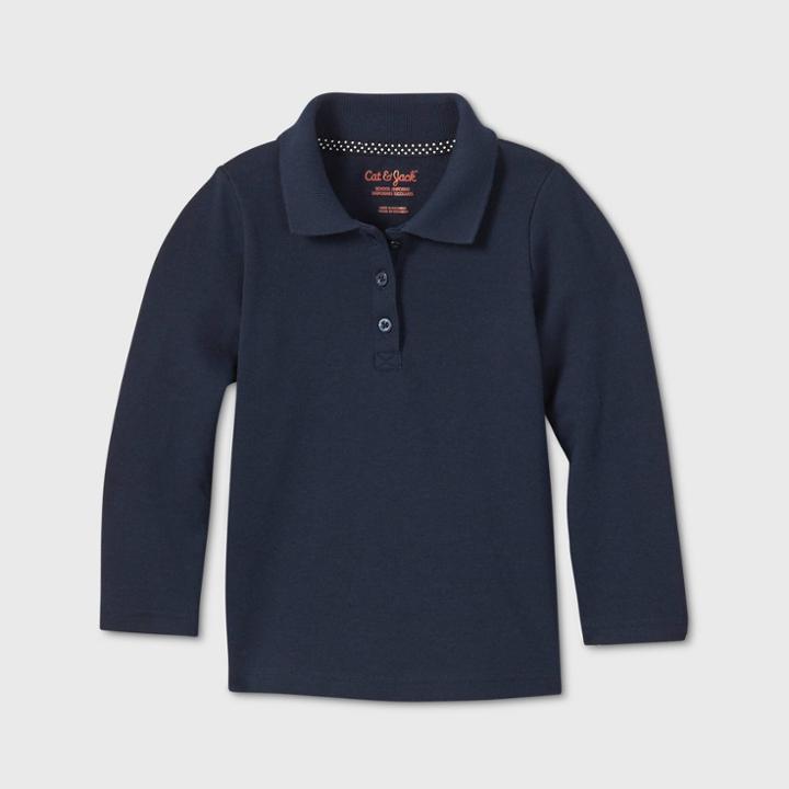 Toddler Girls' Long Sleeve Interlock Uniform Polo Shirt - Cat & Jack Navy