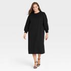 Women's Plus Size Long Sleeve High Slit Knit Dress - Who What Wear Black