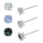 Target Women's Round Crystal-lt. Sapphire Crystal-and Silver Crystal Earring Set In Sterling Silver (4mm),