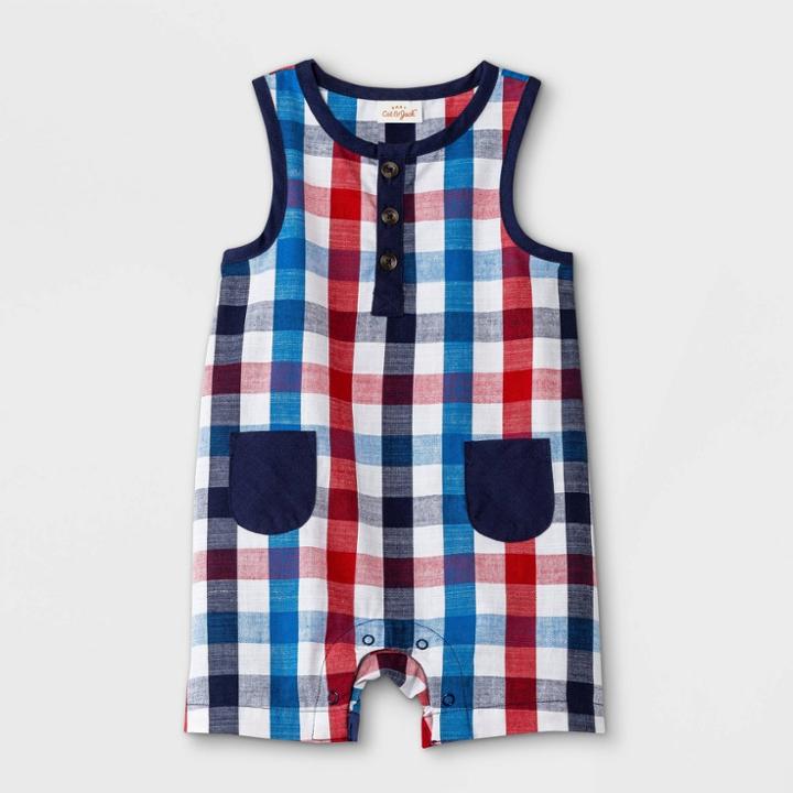 Baby Family Plaid Romper - Cat & Jack Navy Newborn, Blue