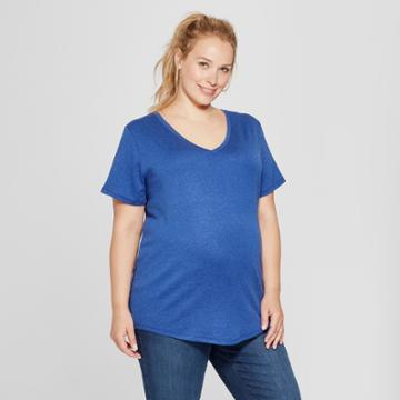 Maternity Plus Size Short Sleeve V-neck T-shirt - Isabel Maternity By Ingrid & Isabel Dark Blue Heather