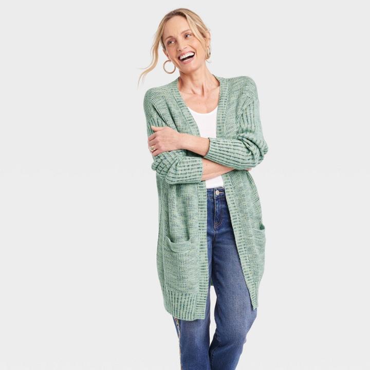 Women's Marled Open-front Cardigan - Knox Rose Green