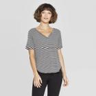 Women's Striped Short Sleeve V-neck Raglan T-shirt - A New Day White/black