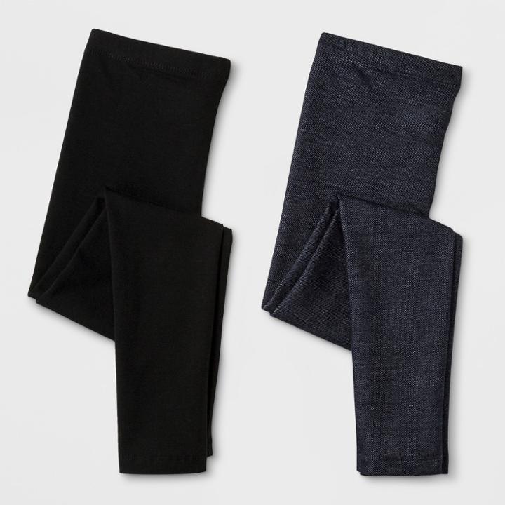 Girls' 2pk Leggings - Cat & Jack Black/faux Denim