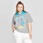 Target Women's Barbie Plus Size Short Sleeve Cropped Hoodie (juniors') - Gray/teal