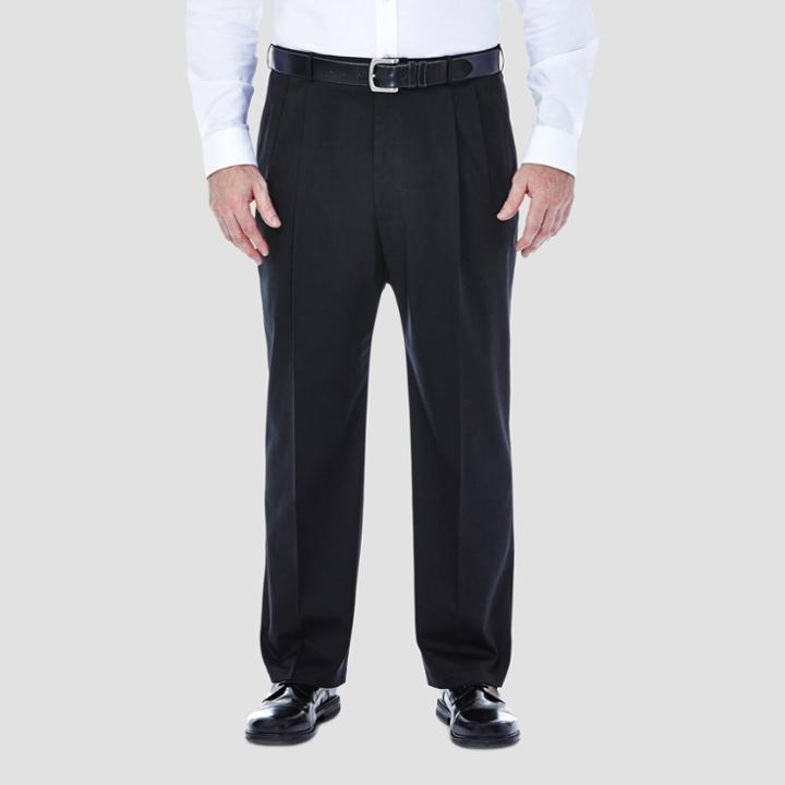 Haggar Men's Big & Tall Pnik Classic Fit Pleat Front Casual Pants - Black