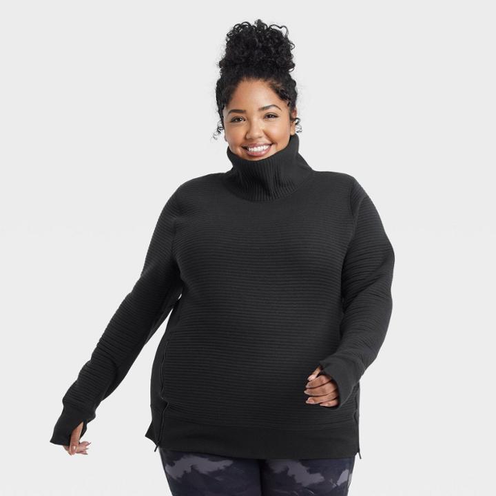 Women's Plus Size Quilted Pullover Sweatshirt - All In Motion Black