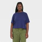 Women's Linen Boxy Short-sleeve T-shirt - Universal Thread Navy Blue