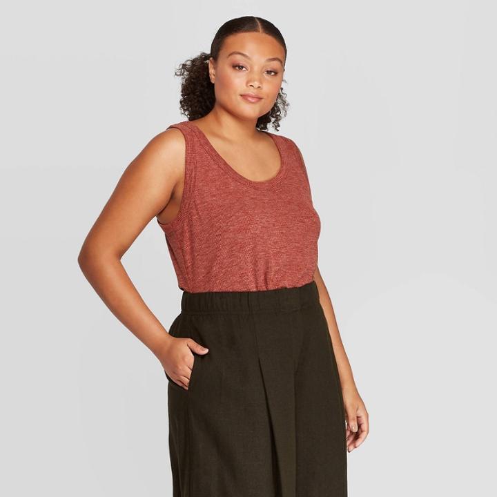 Women's Plus Size Sleeveless Scoop Neck Fitted Rib Tank - Prologue Rust 2x,