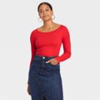 Women's Long Sleeve Ribbed Bodysuit - A New Day Red