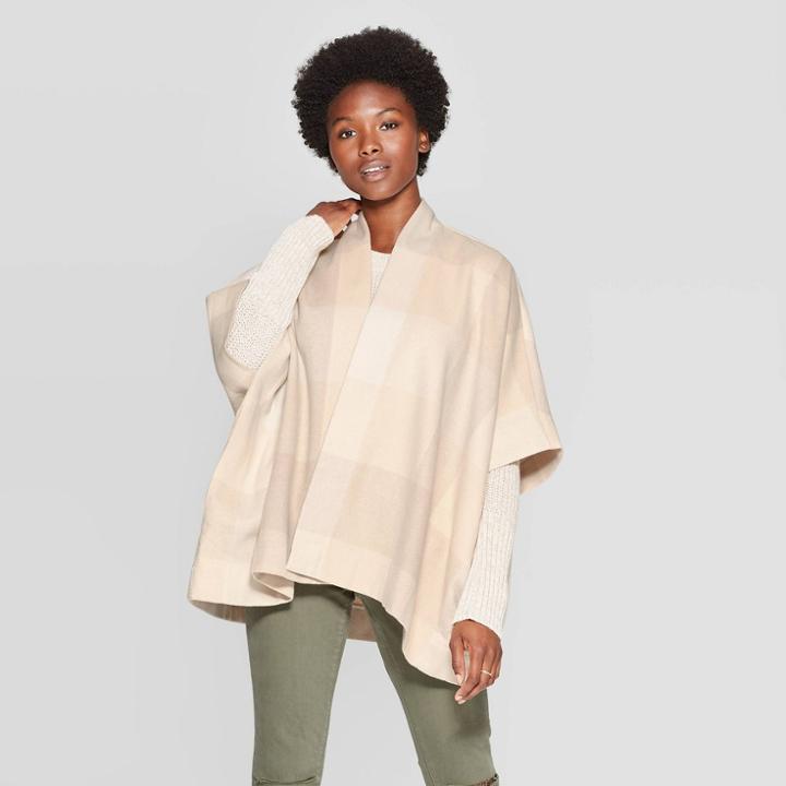 Women's Plaid Ruana Kimono Jacket - Universal Thread Cream One Size, Women's, Beige