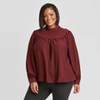 Women's Plus Size Long Sleeve Blouse - A New Day Burgundy