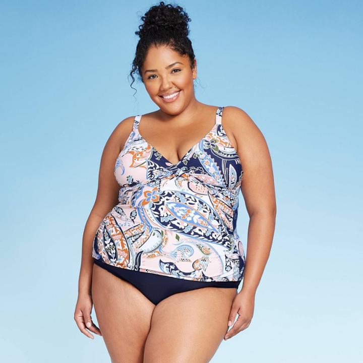 Women's Plus Size Over The Shoulder Tankini Swim Top - Kona Sol 14w, Women's, Blue