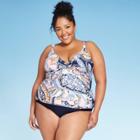 Women's Plus Size Over The Shoulder Tankini Swim Top - Kona Sol 14w, Women's, Blue