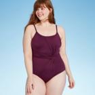 Women's Draped Front Medium Coverage One Piece Swimsuit - Kona Sol Burgundy S, Women's, Size: