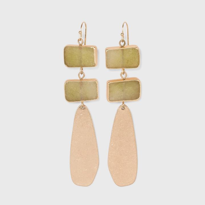 Semi-precious Jade And Flat Metal With Rectangle Drop Earrings - Universal Thread Jade