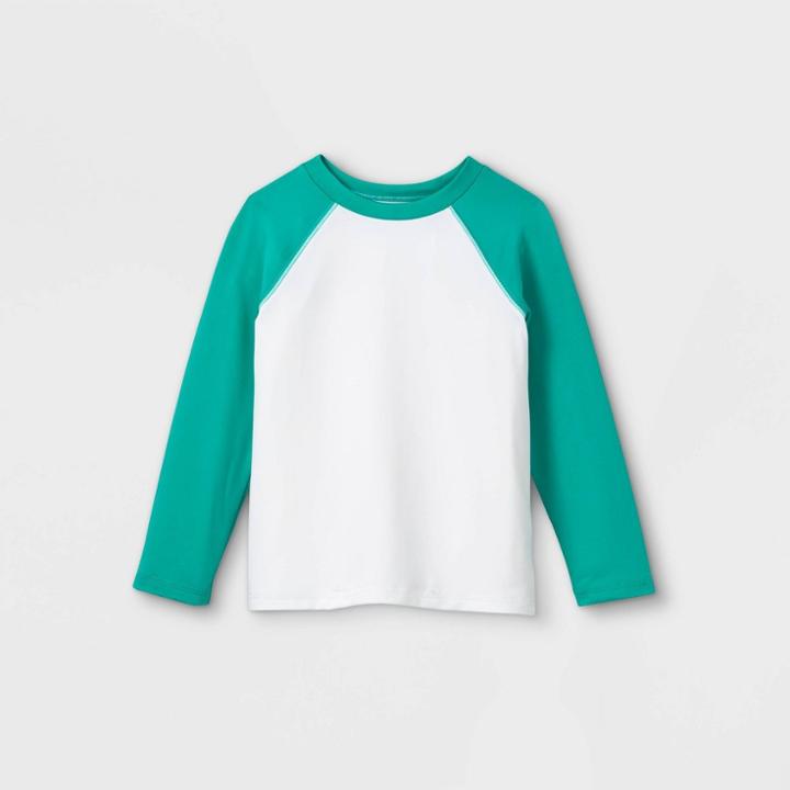 Toddler Boys' Long Sleeve Raglan Rash Guard - Cat & Jack Turquoise/white