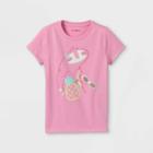 Girls' Fashionable Sloth Graphic Short Sleeve T-shirt - Cat & Jack Peony Pink