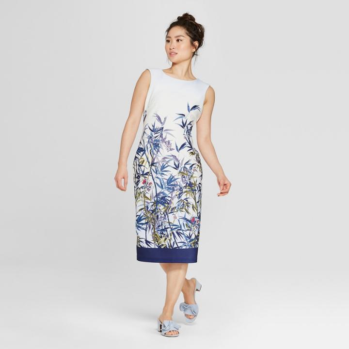 Women's Floral Print Sleeveless Scuba Midi Dress - Melonie T - Navy