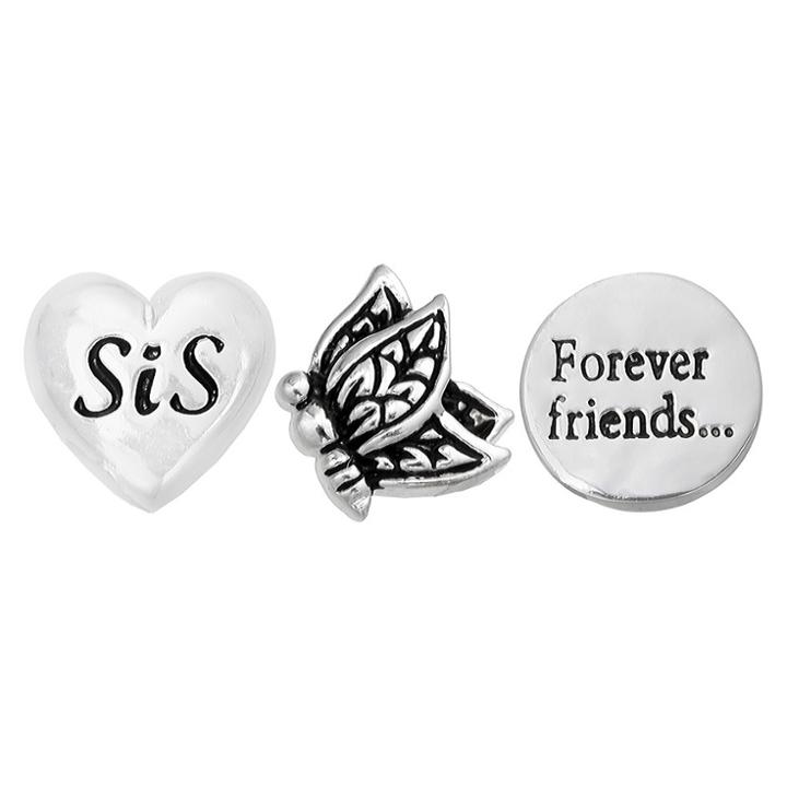Target Treasure Lockets 3 Silver Plated Charm Set With Sister, Forever Friends Theme - Silver, Women's