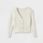 Toddler Girls' V-neck Fuzzy Sparkle Cardigan - Cat & Jack Cream