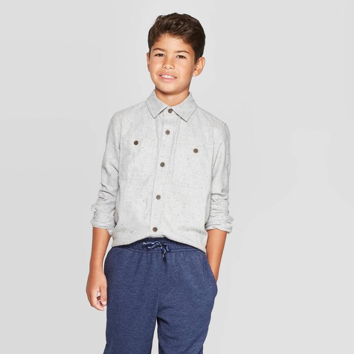 Boys' Long Sleeve Button-down Shirt - Cat & Jack Gray Xl, Boy's, Blue