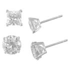 Target Women's Sterling Silver Square, Clear Crystal Stud And Round Clear Crystal Stud