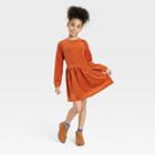 Girls' Long Sleeve Velour Dress - Cat & Jack Orange