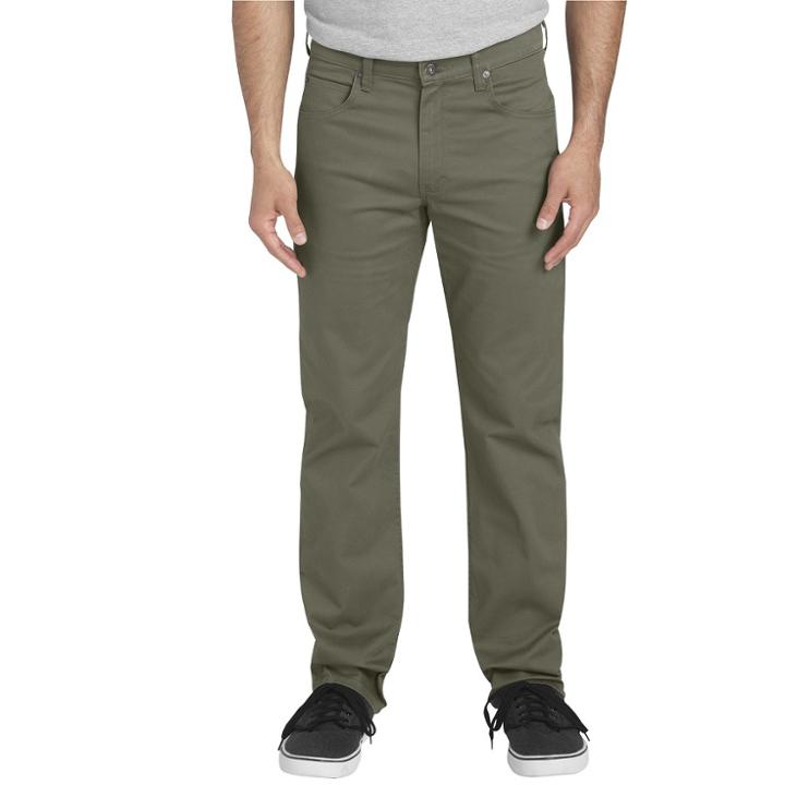 Dickies Men's Flex Twill Regular Straight Fit 5-pocket Pants - Rinsed Moss Green