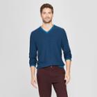 Men's Striped Long Sleeve V-neck Sweater - Goodfellow & Co Blue