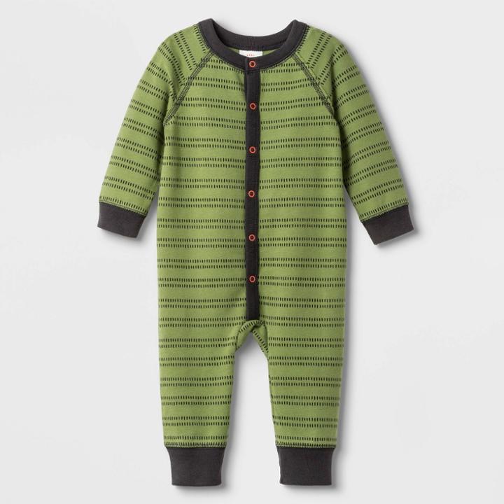 Baby Boys' 2pk Elevated Long Sleeve Romper - Cat & Jack Green Newborn, Boy's