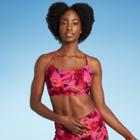 Women's Square Neck Tie Back Bikini Top - All In Motion Black & Pink Floral D/dd Cup