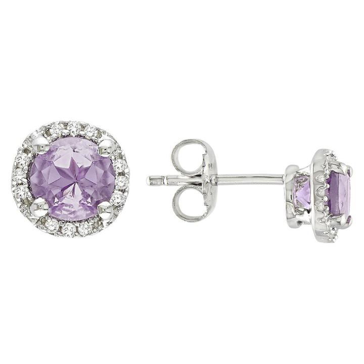 No Brand Amethyst And Diamond Earrings In Sterling Silver - Purple, Women's